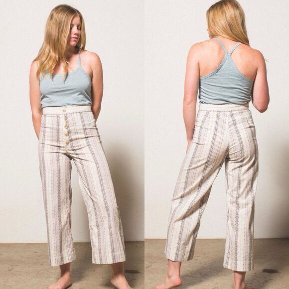 Pants - Anthropologie The Odells Pants Sailor Rainbow Strip Button Fly Wide Crop Size XS